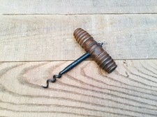 Antique Corkscrew Turned Wooden Handle Old Barware