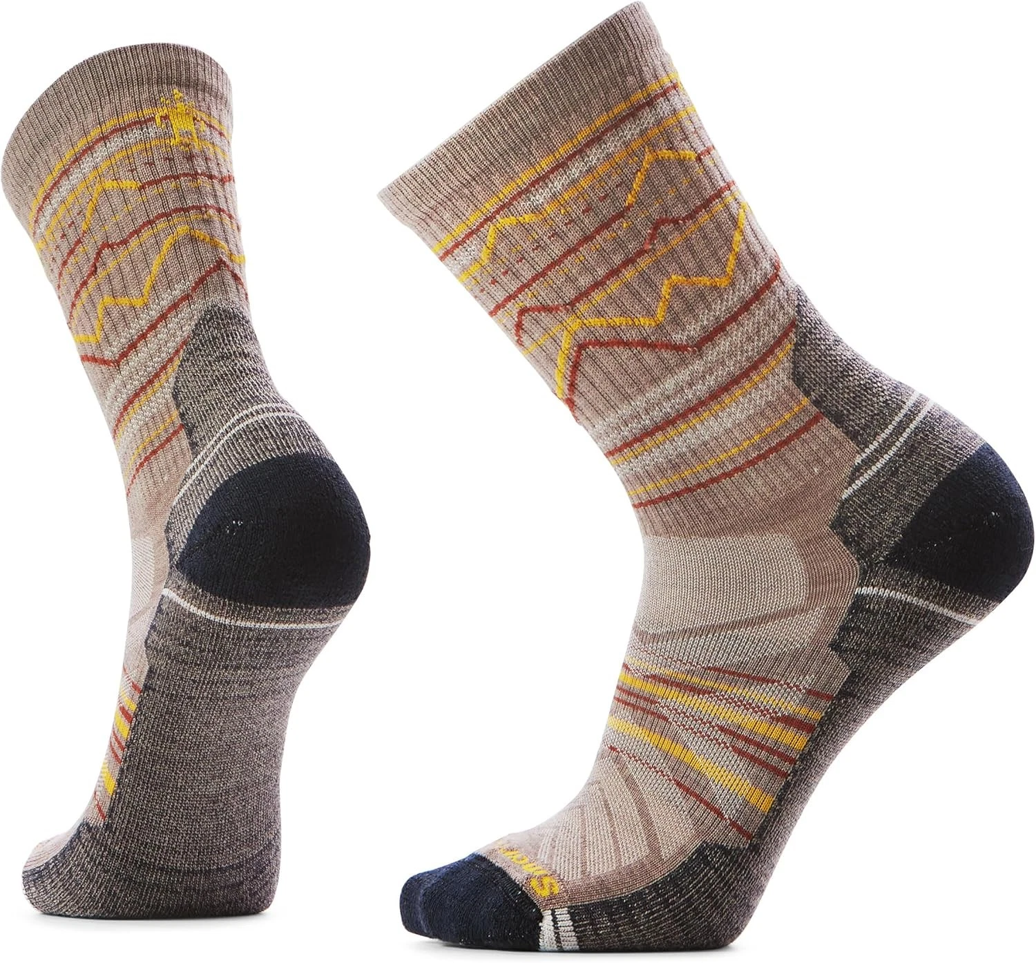 Men's Lightweight Crew Socks for Hiking with Mountain Range Design