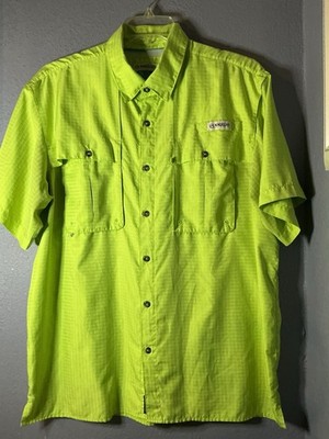Magellan Outdoors Fish Gear Button Down Shirt Men s Large Moisture Wicking Green