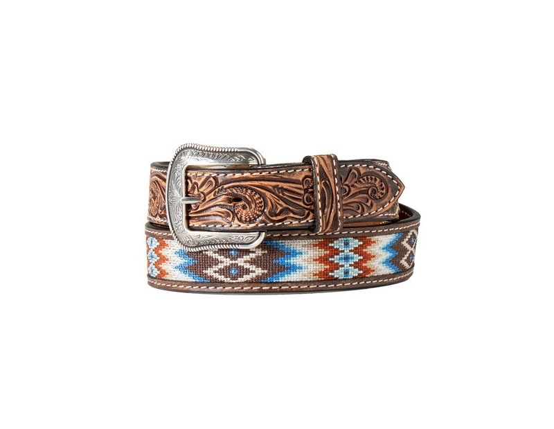 3D Western Belt Men Embroidered Inlay Hand Tooled 40 Brown D100016702 CLEARANCE
