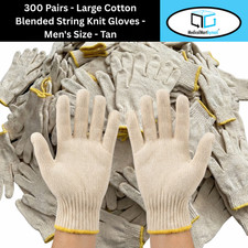 300 Pairs - Large Cotton Blended String Knit Gloves - Men's Size - Tan