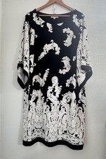 Studio One Dress Womens 3X Black White Baroque Print Pullover Flared Sleeve Work