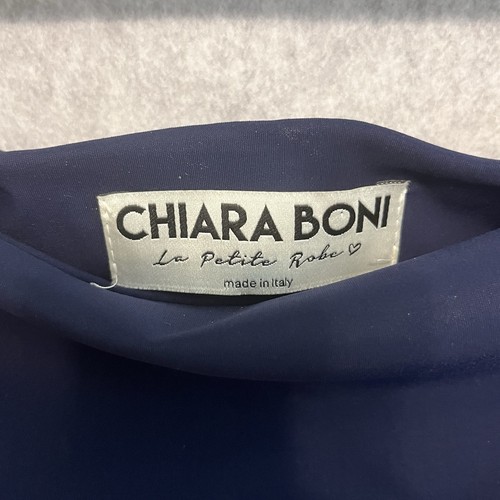 Chiara Boni Anselma cap sleeve off the shoulder evening gown navy blue - Picture 6 of 11