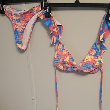 Multicolor Floral Smocked Bikini Set Polyester Elastane Stretch S 2 Piece