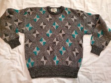 VTG 90s Expressions Geometric Diamond Abstract Retro Acrylic Knit Sweater Mens L