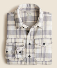 J Crew Flannel Shirt Mens Gray Cream Plaid Seaboard Brushed Soft Knit