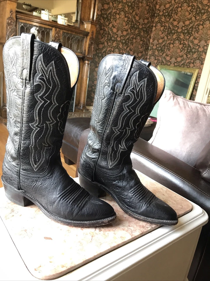 Botas de Vaquero Lucchese 1883 para Mujer 7B, Cuero Negro, Costuras Blancas, Clásicas Foto 2 de 4