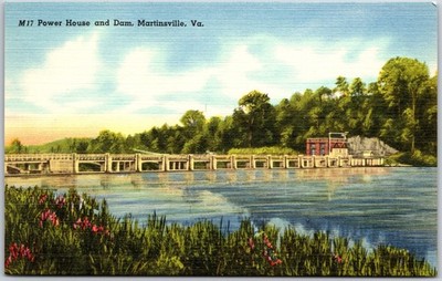 Martinsville Virginia VA, Power House & Dam, Flowers in Foreground, Postcard