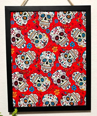 Sugar Skulls Inspired - Fabric Covered - 12'' x 15'' - Memo CORK Bulletin Board