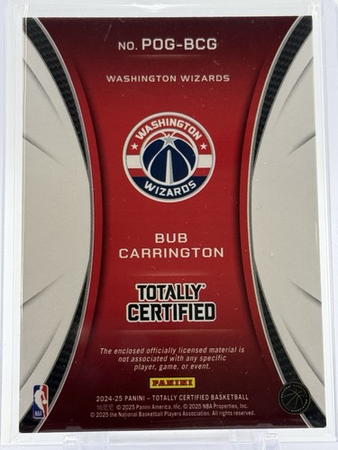 2024-25 Totally Certified BUB CARRINGTON #POG-BCG Piece of the Game Rookie ππ - Picture 2 of 2