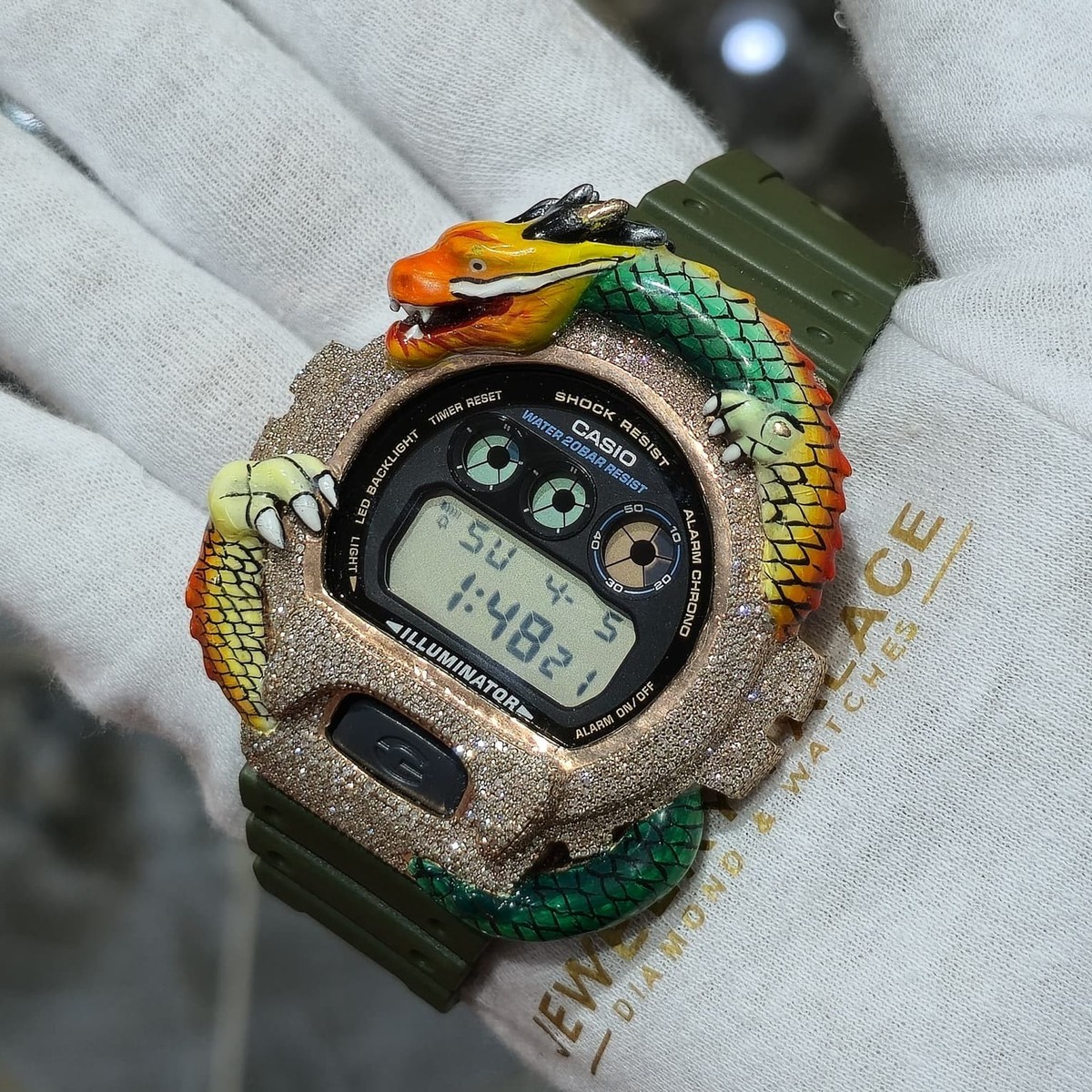 Casio G-Shock Dragon (Green) 6900 Iced Out Diamond Watch 5CTW | eBay