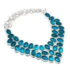 Natural Blue Amber Gemstone 925 Sterling Silver Jewelry Necklace 18" t009