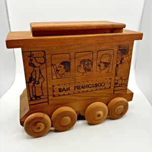 Vintage Toystalgia, Inc 197? San Francisco Cable/ Train Car Wooden Piggy Bank
