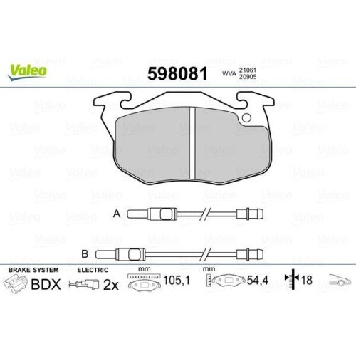 Plaquette de frein auto Valeo 598081 pour système de freinage à disque Citroën Peugeot