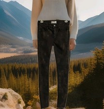 Free People Y2K Skinny Jeans Indie Sleeze Blk Floral Print Low Rise Denim NWOT