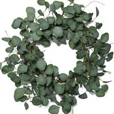 Eucalyptus Leaves Wreath Metal Polyester Fabric Round Green Wreath 22 Inches ...