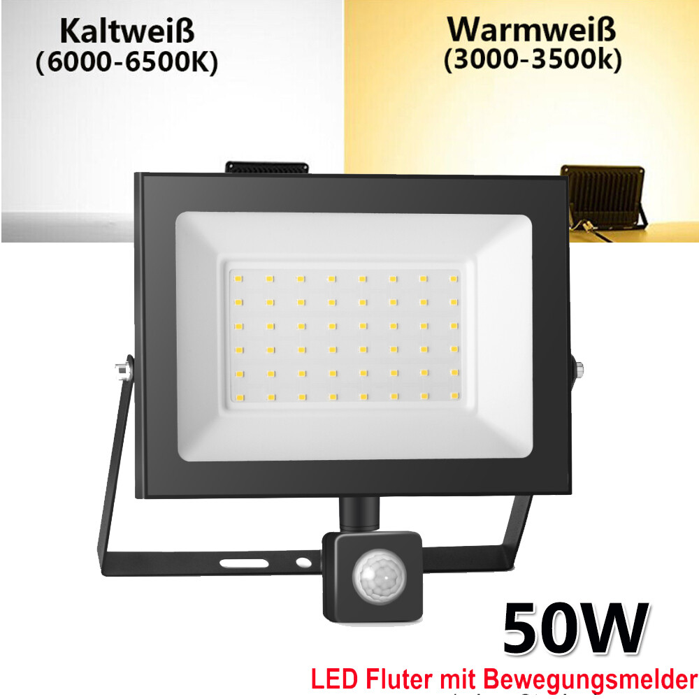 Lumare 50W LED Strahler Mit Bewegungsmelder Und Stecker | Außen- Und Innenlampe LED | IP65, 5000lm | Mini-Flutlichtlampe | Ersetzt Ca. 350W Glühlampen | In 3000K Warmweiß - Foto 8