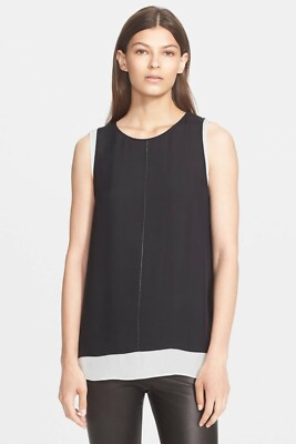 W598 NWT VINCE TWO TONE LAYER SLEEVELESS WOMEN SILK BLOUSE SIZE XXS $245