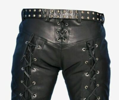 y*7様 Blackmeans leather pants cowskin Mens New Black Buckskin Suede leather Western Hippy Fringes
