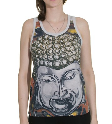 Damen Tanktop Hippie Goa 70er Retro Buddha Träger Top Psy T-Shirt Sure Mirror