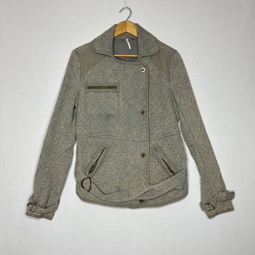 Free People Cotton Quilted Moto Women’s Gray Full Zip Anthropologie Jacket Sz S