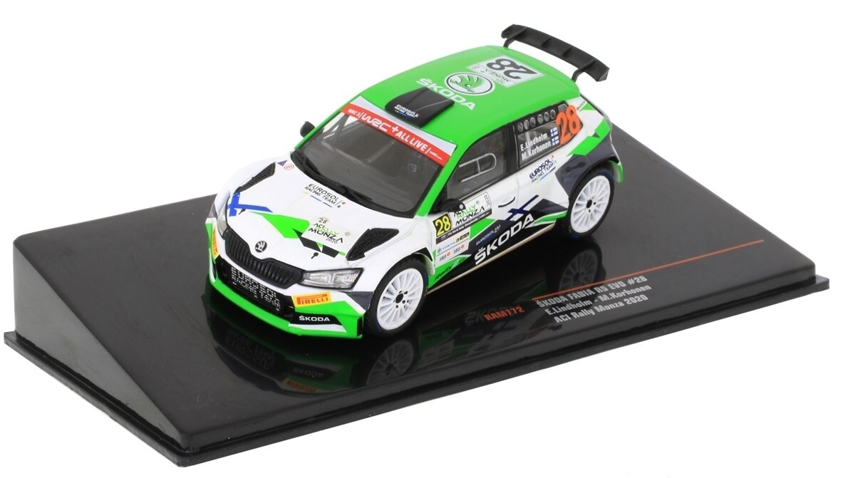 Modellino in miniatura Skoda Fabia 1/43 IXO R5 Evo No.27 WRC Rallye Monza 2020 O.Solberg/A.Johnston