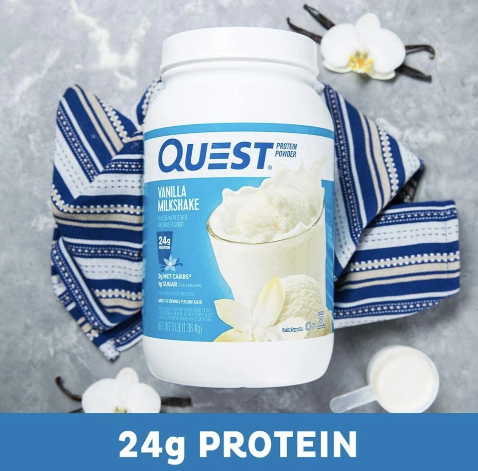 Proteína en polvo para batido de vainilla Quest Nutrition, baja en carbohidratos, 48 onzas (paquete de 1) Foto 3 de 4