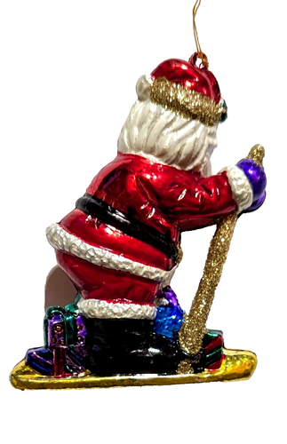 Christmas Ornament Shiny Metallic Santa on Skis with Presents Gifts Gold Glitter - Picture 2 of 5