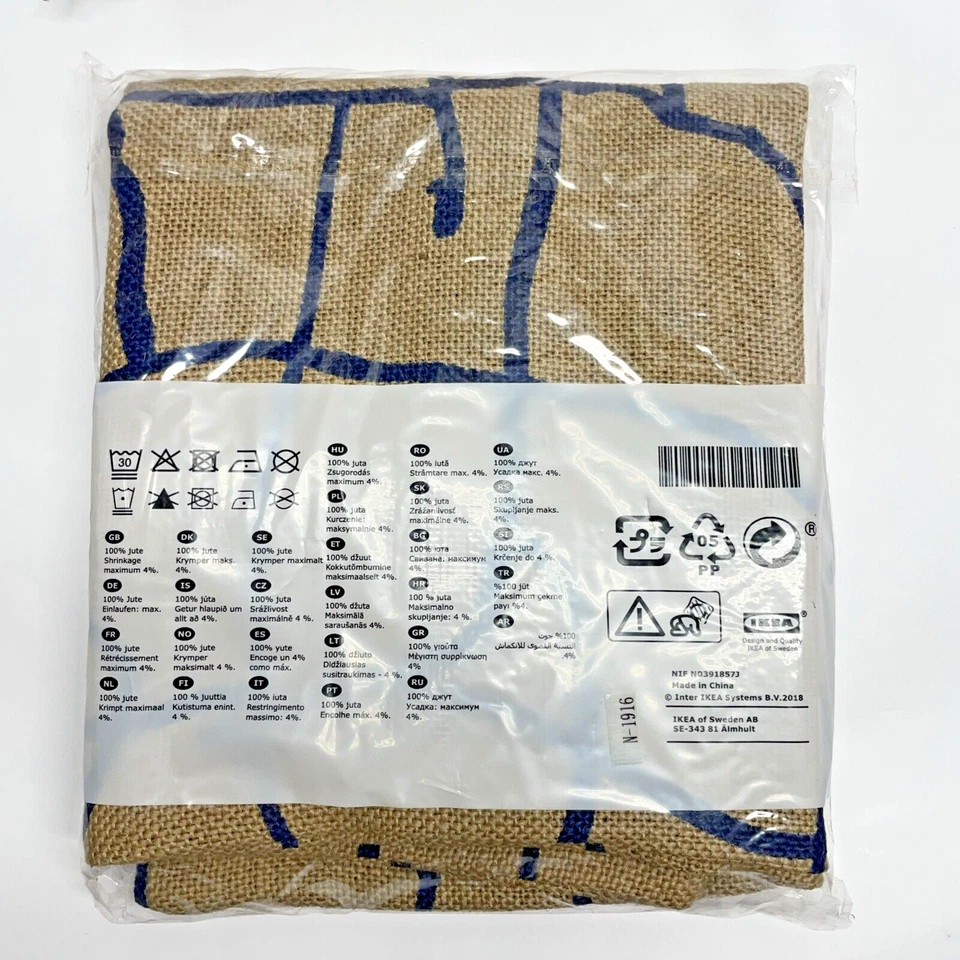 Lot of 10: IKEA Varmer Jute Navy Blue Print Pillow Cushion Cover 20" Square - Image 2 of 3