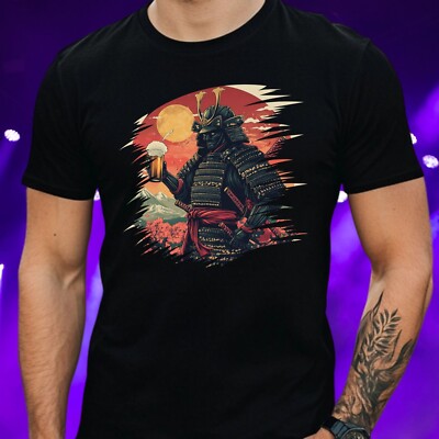 Mens Samurai Beer Print Cotton T-Shirt Size S to 5XL