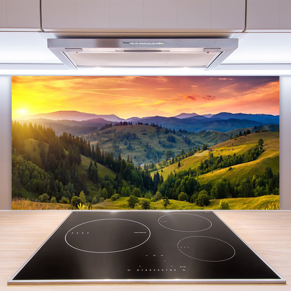 Crédence De Cuisine En Verre 100x50 Cm – Motif Nature Montagne Forêt Prairie, Style Moderne