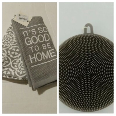 IT'S SO GOOD TO BE HOME Handy Kitchen Towels 2 Towels PLUS Silicone Pot Scrubber