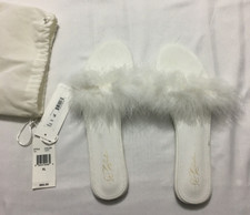 Rya Collection Feather Trimmed Slippers White XL