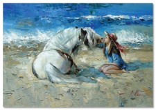 LITTLE GIRL & horse Best friends KIDS ART Morozova Russia NEW modern Postcard