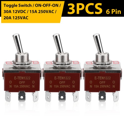 3pcs Heavy Duty DPDT 6-Pin ON-OFF-ON Toggle Switch 20A 125V/15A 250V ...