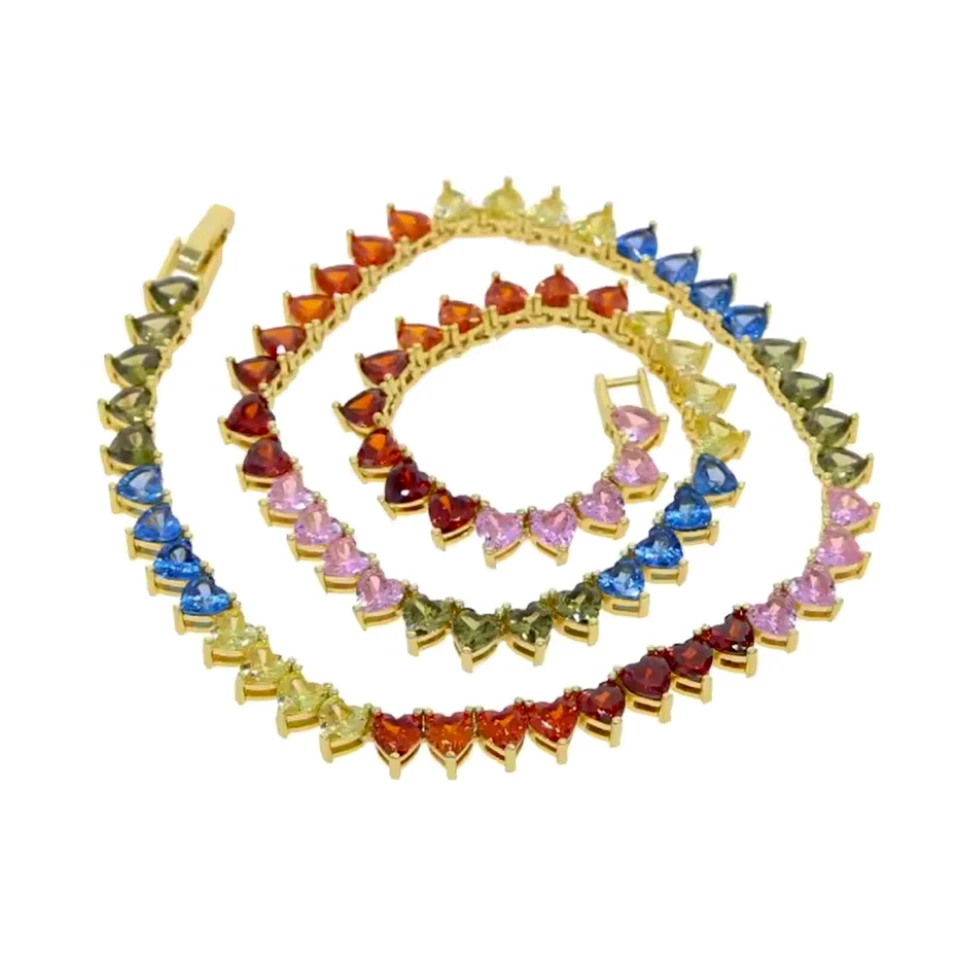 Collar Tenis Corazón Zafiro Multicolor Creado en Laboratorio Lleno Oro 18k Regalo Novia Foto 4 de 4