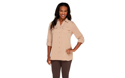 Denim \u0026 Co. Roll Tab Sleeve Button 