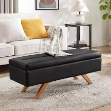 PU Storage Ottoman Bench 44" Shoe Stool 6.1" Deep Storage Space Bedroom Entryway