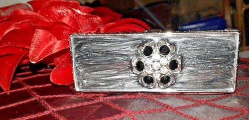 Collectible Women Accessory Lipstick Case Black-White Brand Gray Rhinestone - Picture 4 of 12