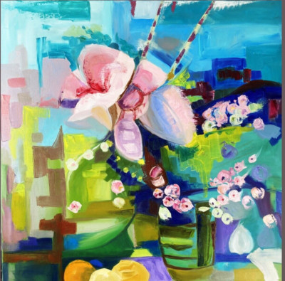 Extra Large Canvas ORIGINAL Oil Painting Floral Original Art Flower Textured 31''