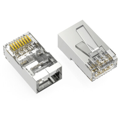 RJ45 CAT6A STP 100-Pack Feed Through Plug 3-Prong 50 Micron