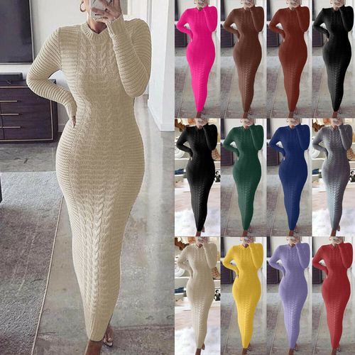 Cable Knitted Jumper Dress Ladies 