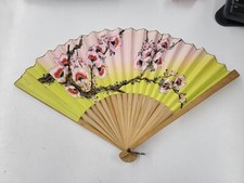 Vintage Hand Painted Ladies Wooden Folding Fan. Floral Pattern. Unbranded