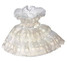 VTG 50s 60s Girls Party Dress White Ivory Nylon Lace Full Skirt Sz 6X w/ Slip