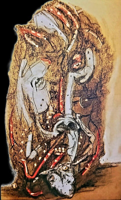 Surrealist Fantasy mask pastel drawing painting like- Mask