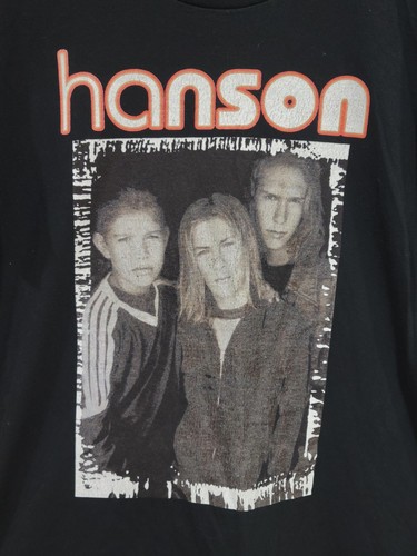 Vintage 1990s 90s Large L Black Hanson Band Gildan T-shirt Concert Tee Nirvana - Picture 2 of 10