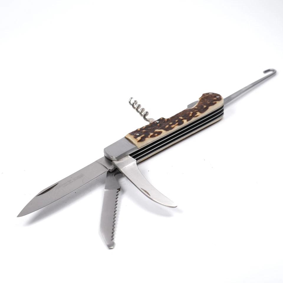 VTG OLD RARE GERMAN FORON STAG HORN SPORTSMAN HUNTING MULTI FOLDING POCKET KNIFE - Image 3 of 4