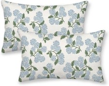 Blue Hydrangea Spring Throw Pillow Covers 20" x 12" Pack of 2 Blue Green