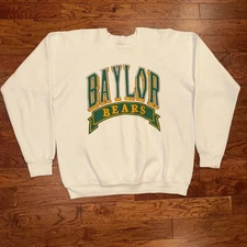 Vintage 90s Baylor University Bears NCAA Crewneck Sweatshirt XL White Green