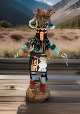 Vintage Hopi Kachina Puppe Indianer-Stil Holzfigur 10,5 Zoll signiert von Whipper